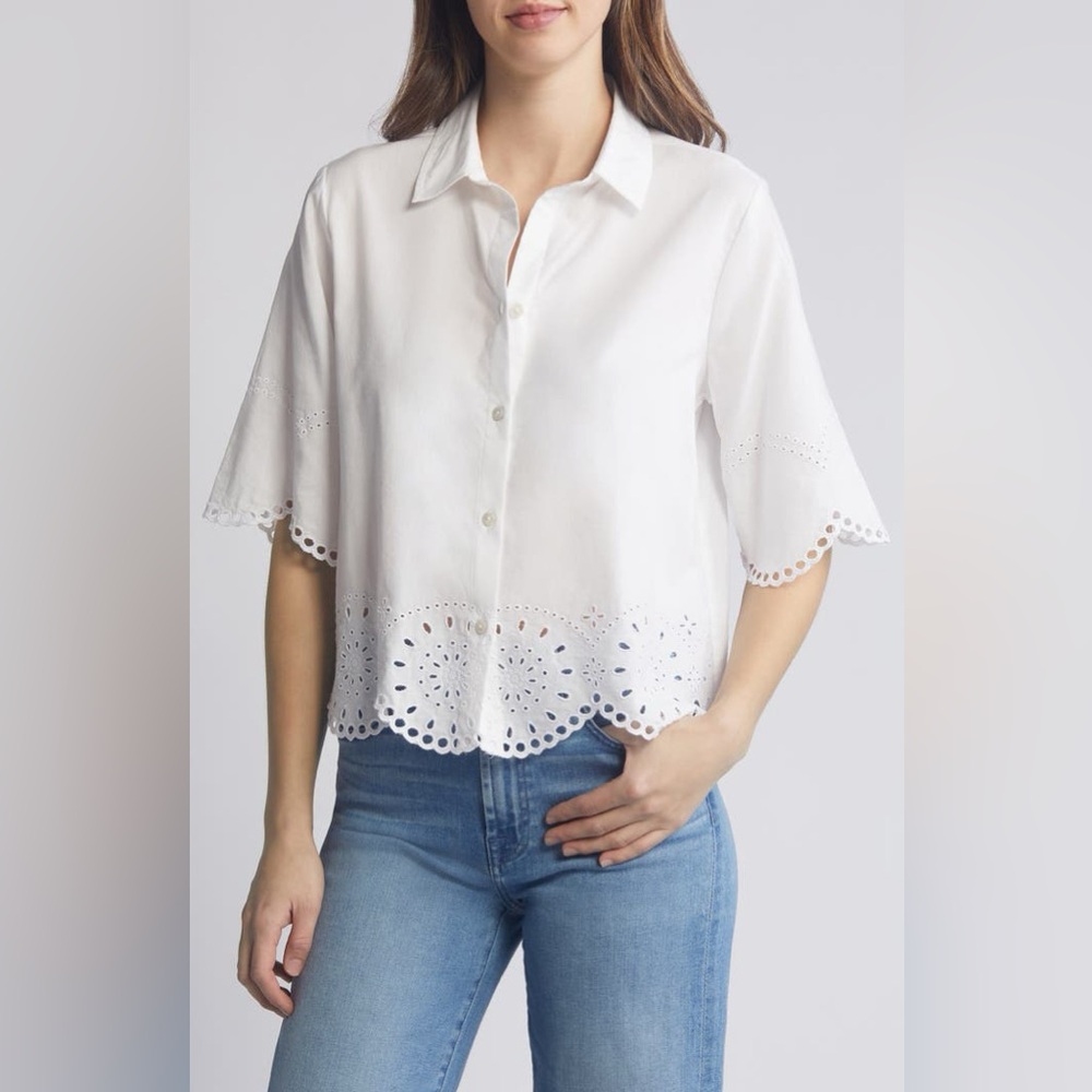 BeachLunchLounge Eyelet Detail Button Up Top